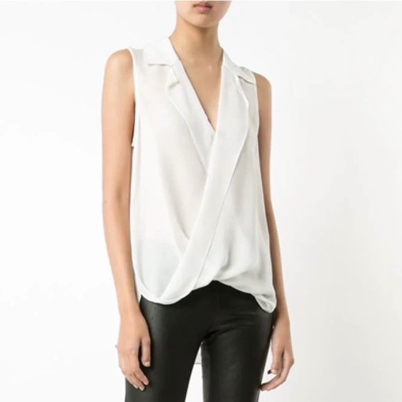L'AGENCE Freja Ivory White Sleeveless Draped Silk Blouse Size L NWT